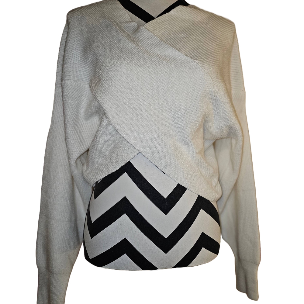 Chic Cream Off-the-Shoulder Sweater with Wrap Design